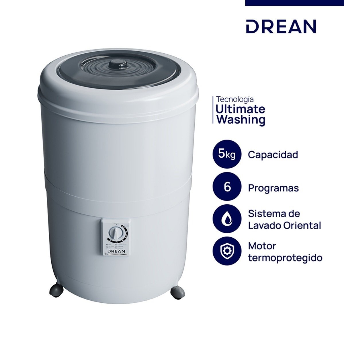 LAVARROPAS SEMIAUTOMÁTICO 5KG BLANCO DREAN - LRDR56SB0