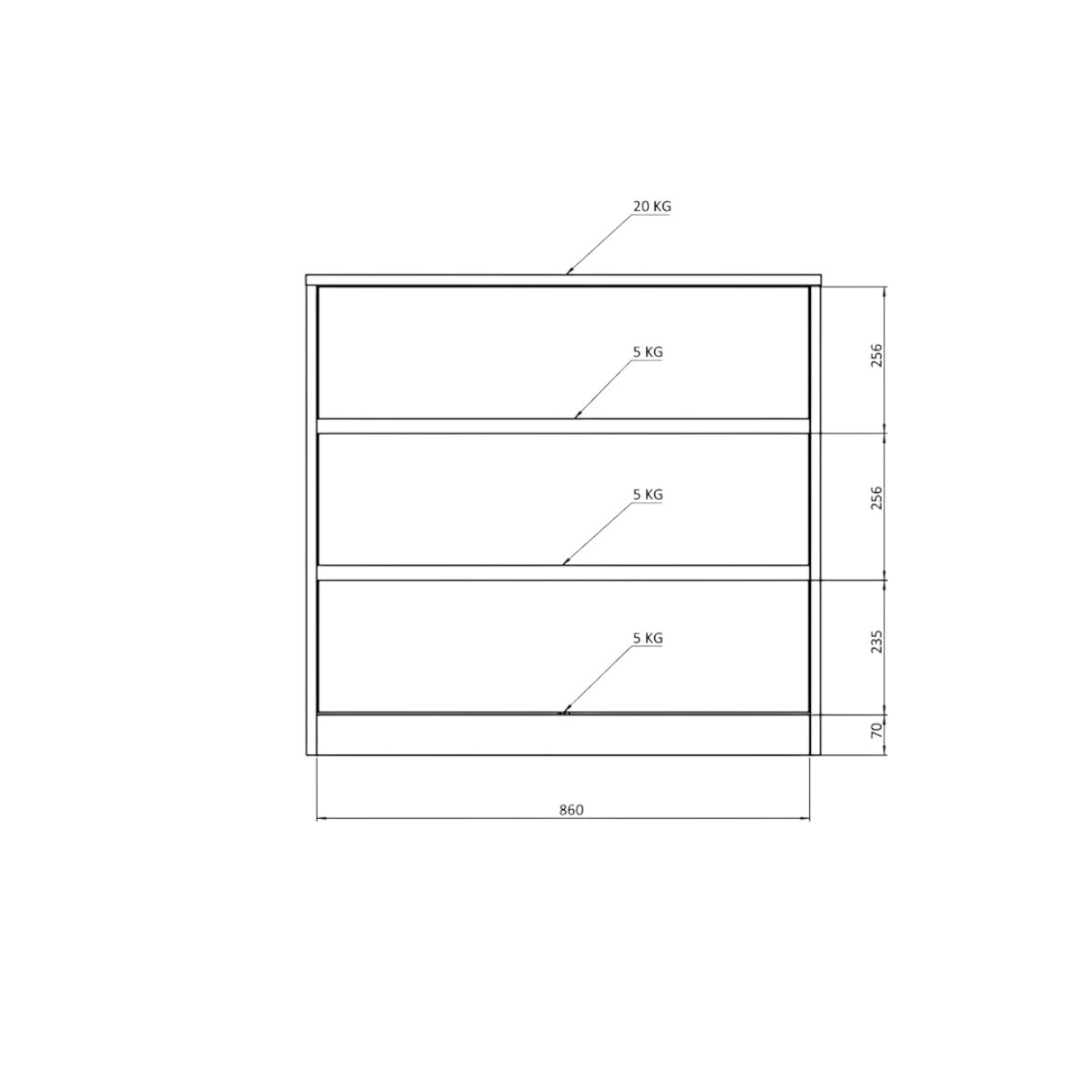 DIELFE COMODA 3 CAJONES NIZA CLN090 - Imagen 5