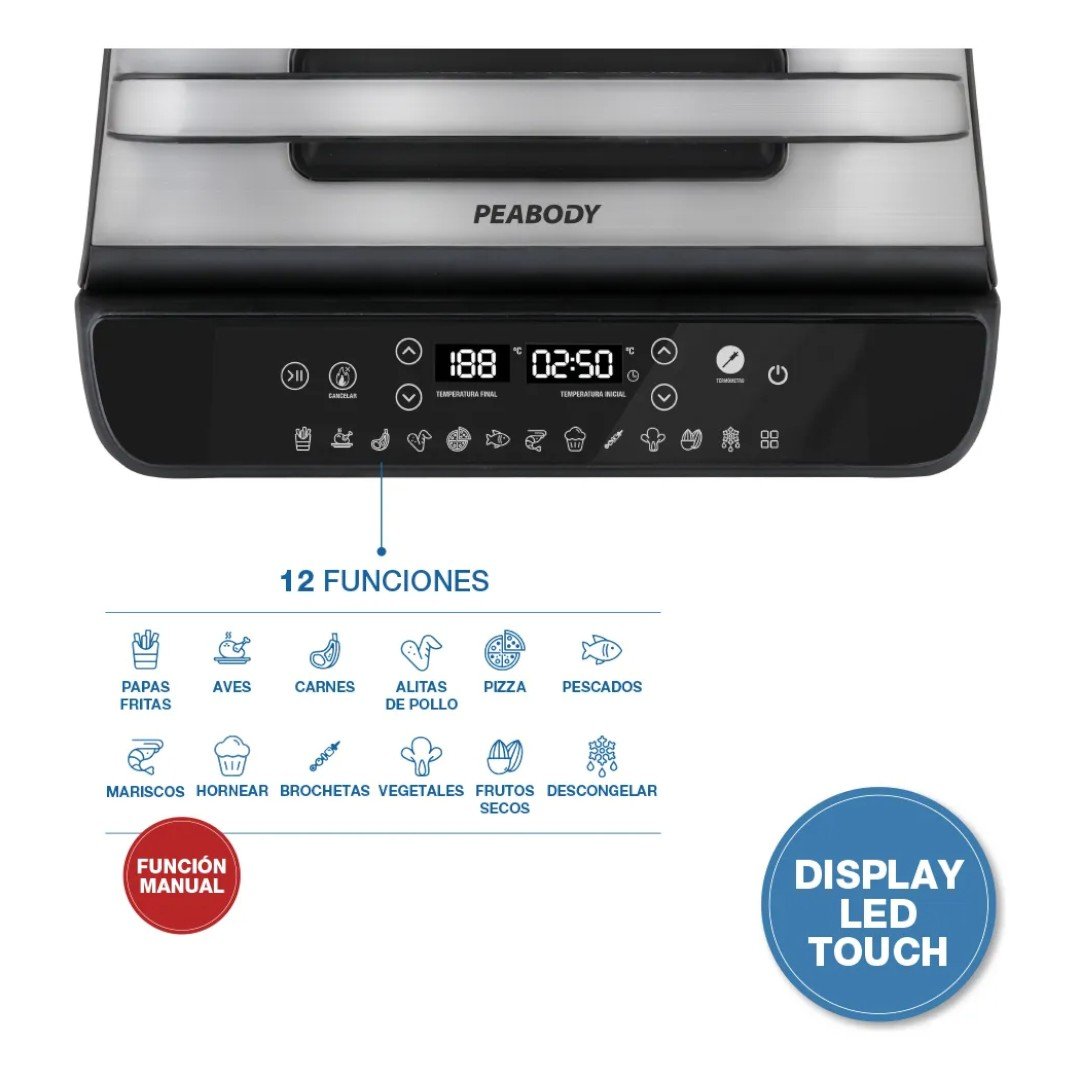 FREIDORA DE AIRE PEABODY Pe-afg03n 7LTS NEGRA 1.8kw COLOR NEGRO - Imagen 10