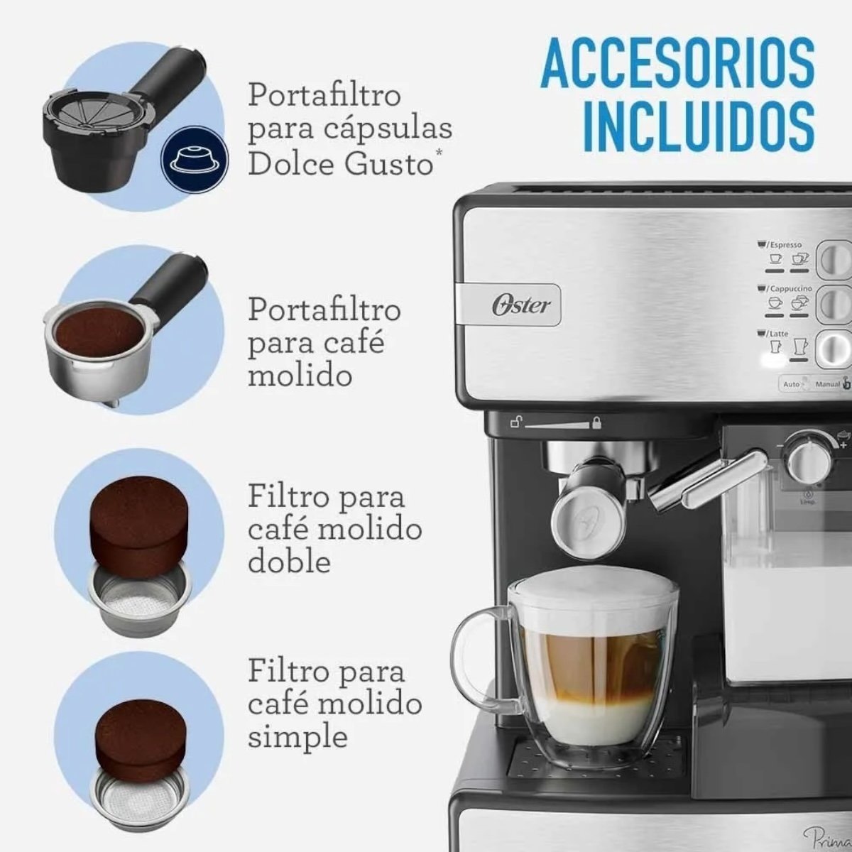 OSTER CAFETERA ESPRESSO PRIMALATTE EM6603 PLATEADA - Imagen 8