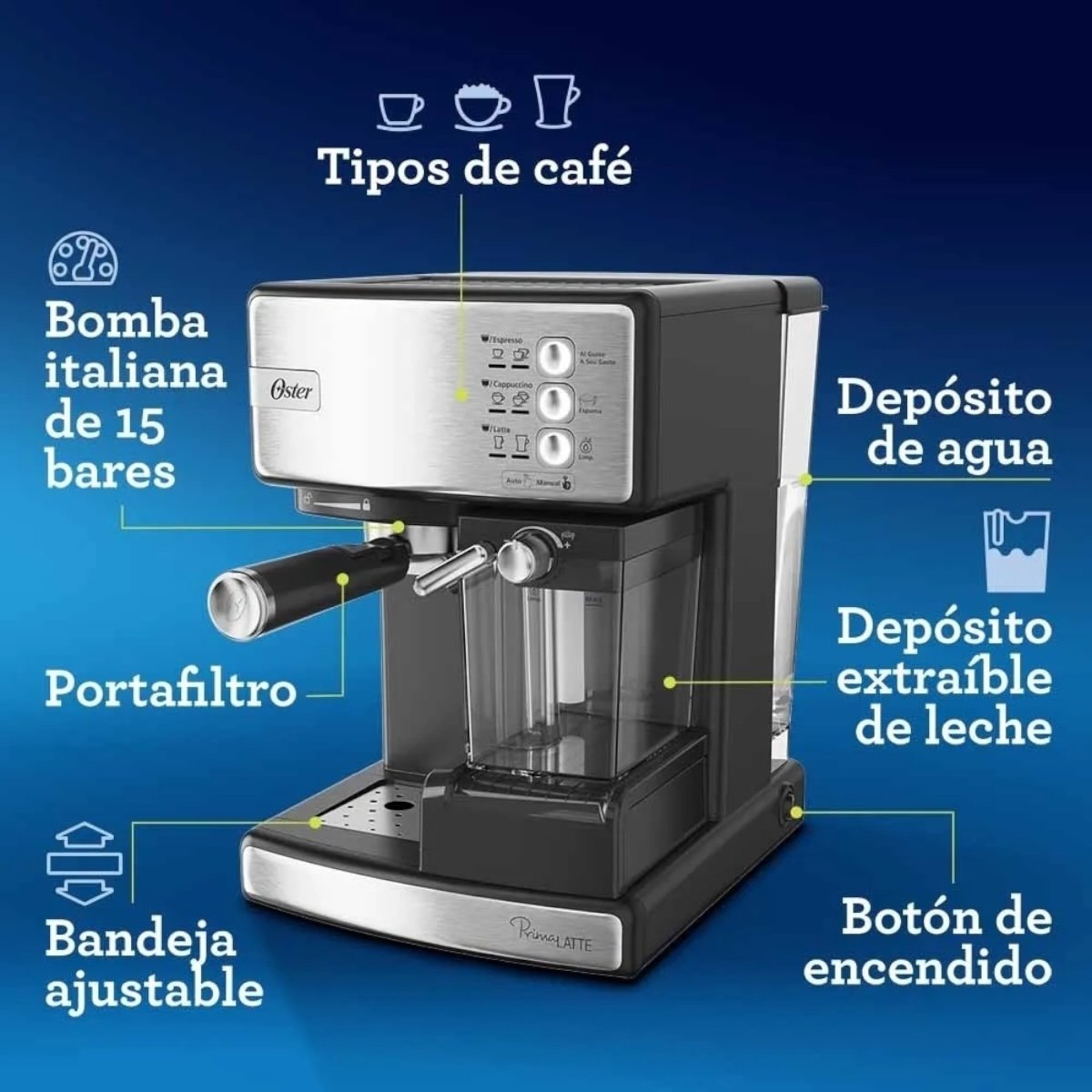 OSTER CAFETERA ESPRESSO PRIMALATTE EM6603 PLATEADA - Imagen 9