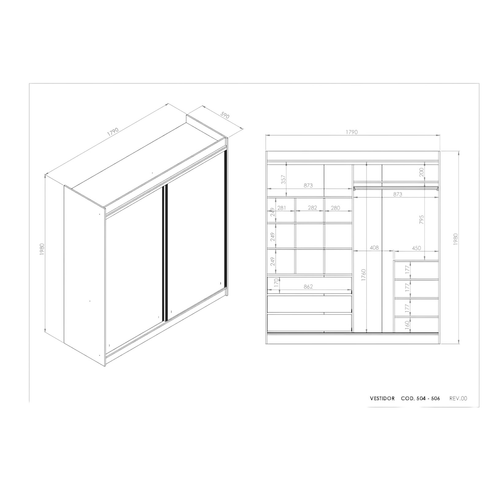 VESTIDOR 2 PUERTAS CORREDIZAS CON ESPEJO 180x200 CORSA - Imagen 7