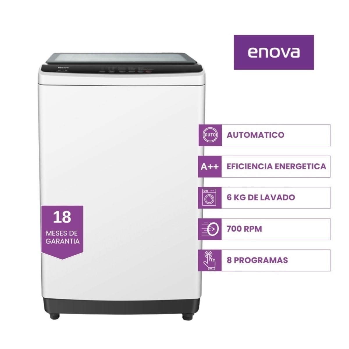 ENOVA LAVARROPAS AUTOMÁTICO CARGA SUPERIOR 6KG