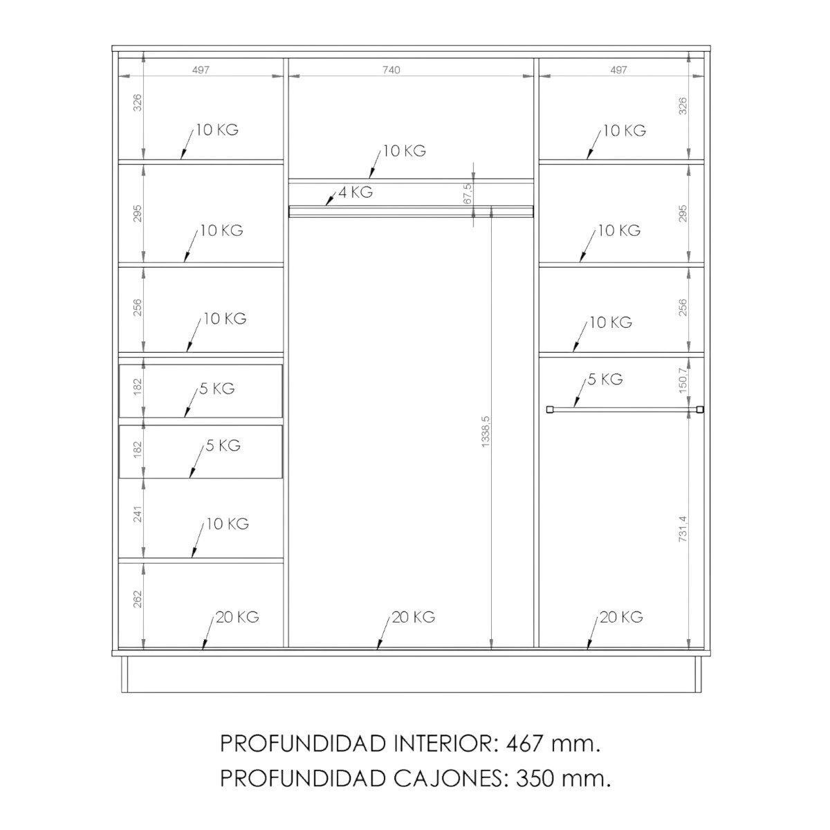 DIELFE PLACARD 2 PUERTAS CORREDIZAS PE180 - Imagen 5
